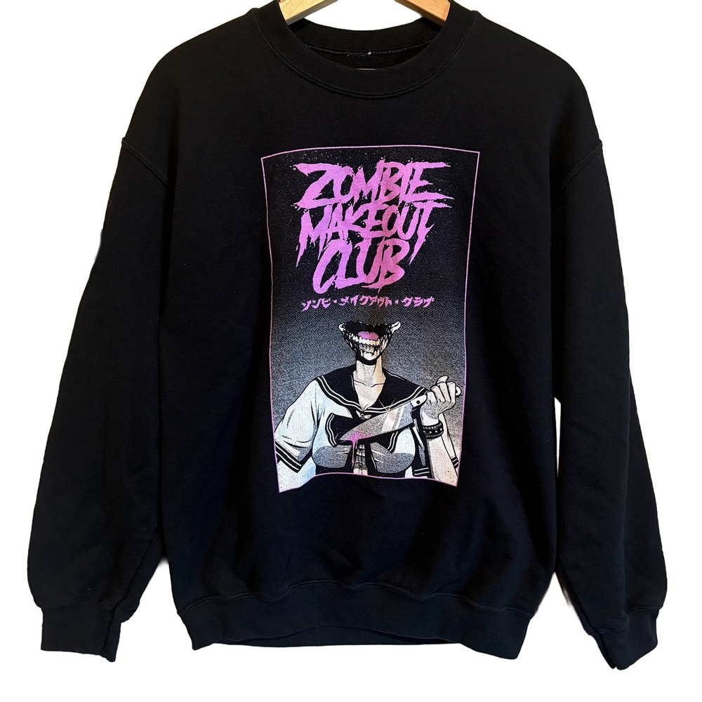 Zombie Makeout Club Black Anime Horror Graphic Crewneck Sweatshirt Size Medium